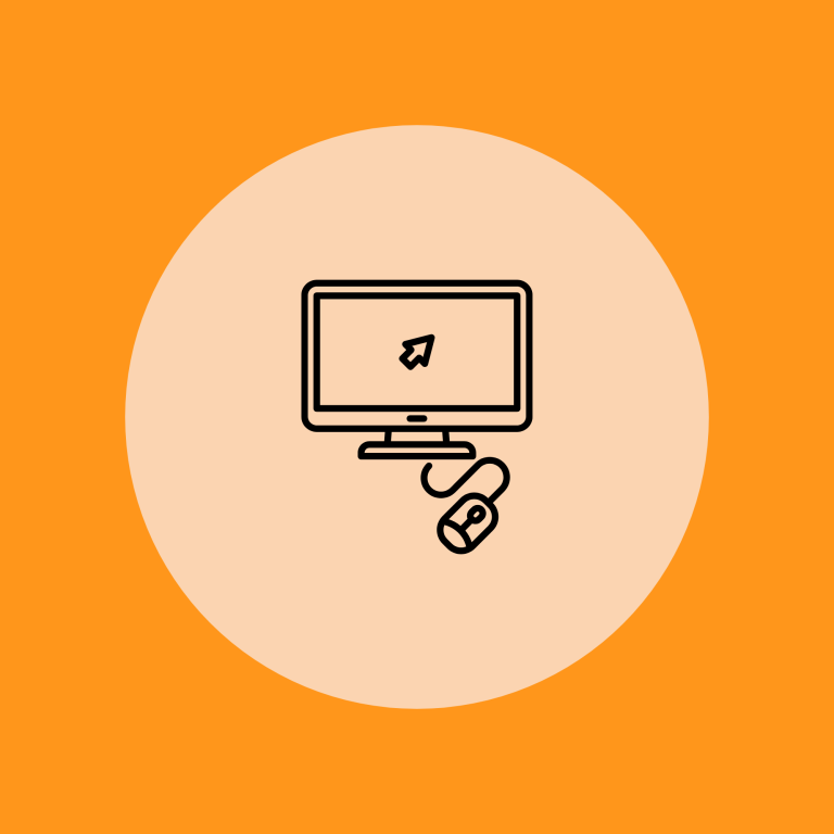 Icon van een computermonitor met een muis.
