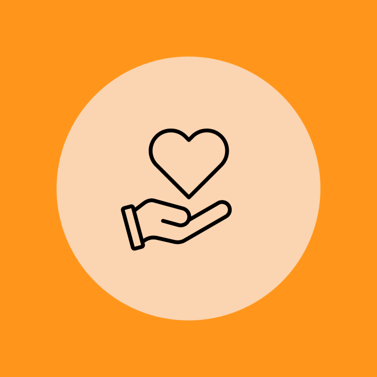 Icon van een hand met een hart erin.