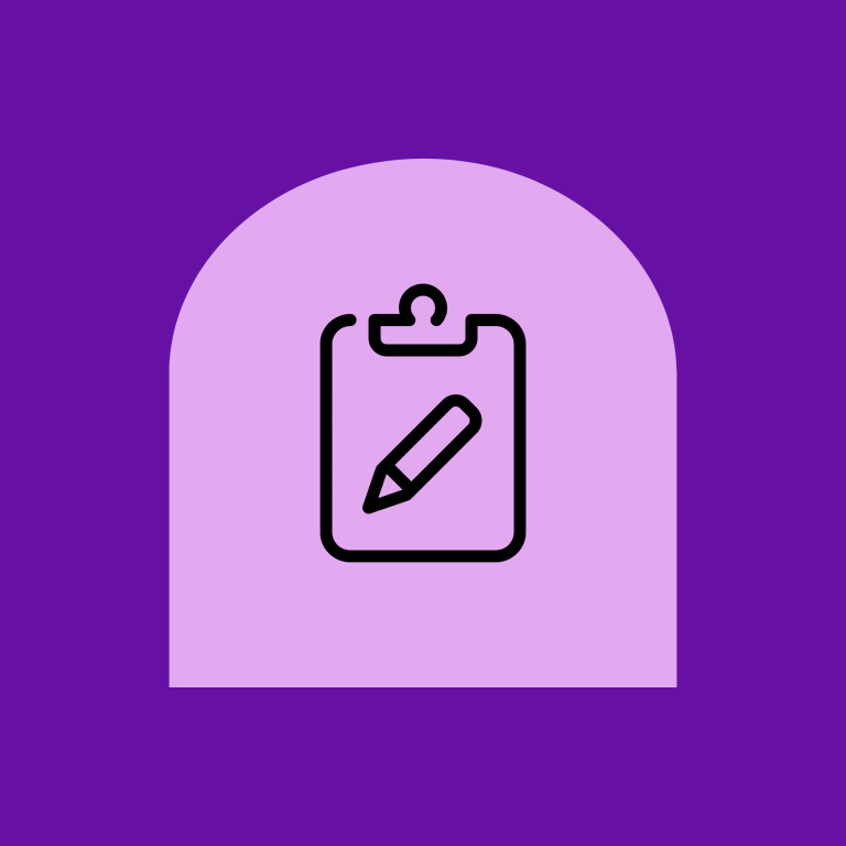 Icon van een notitieblok met een potlood.